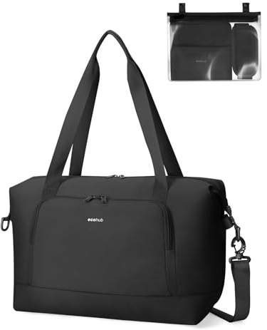 ECOHUB für Ryanair Handgepäck Tasche 40x20x25, Perfekt für Neue Ryanair 40x30x20 Faltbare Reisetasche für Flugzeug, Recycelt Travel Ryan air Bag 40x20x25 Mit Abnehmbar Nass-Tasche für Damen(Schwarz)