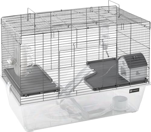 Flamingo Cage pour Hamster Rafi – Grise – 63x36,5x44,5 cm – avec Roue et Plateformes