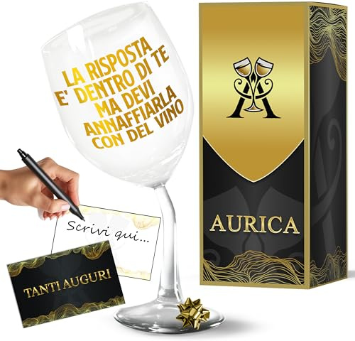 Aurìca Calice Vino Personalizzato LA RISPOSTA E' DENTRO DI TE... MA DEVI ANNAFFIARLA CON DEL VINO - Bicchiere Piegato per Riflessioni...Alcoliche! Un Regalo per Chi Ama le Risposte (e il Buon Vino)