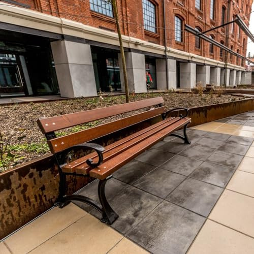 REKORD Banco de Jardín 170 x 59 x 73 cm Robusto de Parque de Metal y Madera con Respaldo Exterior Resistente a la Intemperie para Jardín Terraza Balcón o Patio – Gdansk bis – Palisandro