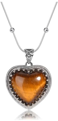 JSDDE Collana Vintage con Ciondolo a Forma di Cuore in Pietra Naturale per Donna, Ragazza, Collana Cuore d'Amore in Pietra e Cristallo con Chaton Antico, Catena di Perle in Acciaio, Gioielli Rétro per