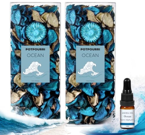 SCENTORINI SCENTORINI Natural Dried Flower Pot Pourri Bag – Ocean Breeze Blue Colour Dual Box 240g with 10ml Essential Oil – Refreshing Marine Fragrance for Home & Bathroom Décor