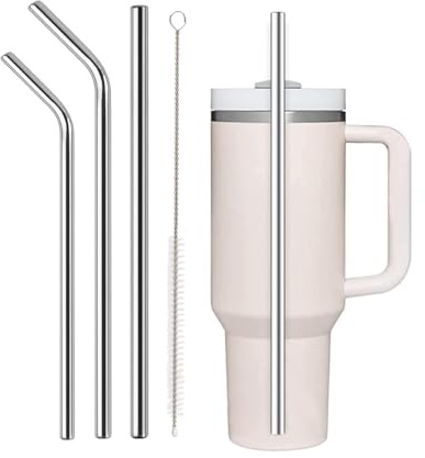 HUVZOR 3 Pezzi Metal Cannucce, Cannucce Riutilizzabili In Acciaio Inossidabile con 1 Spazzole,cannucce acciaio,Cannucce Metallo per Cocktail,Frullati,Latte,Caffè Freddo