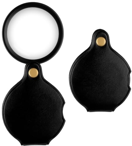 Lente di ingrandimento tascabile, 20 volte pieghevole, piccola lente di ingrandimento tascabile con custodia in pelle, portatile, pieghevole, per leggere libri, giornali, mappe