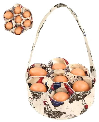 Eier Sammlerkorb, Landhausstil-Stoff-Eierkorb mit Griff & 7 Taschen, Geeignet für Hühner, Enten & Gänse, Eine praktische Tragetasche für Garten, Zuhause & Küchenaufbewahrung, Regalkörbe
