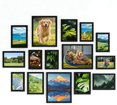 Twirush set di 15 cornici per foto, set di cornici per foto collage in varie dimensioni 10 × 15, 13 × 18, 20 × 25 cm, multi-cornice per foto per decorazione da parete e da tavolo, cornice per foto per