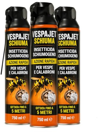 LEMAG Vespajet Insetticida Schiumogeno Vespe e Calabroni 750 ml — Confezione 3 Spray | Effetto Schiuma Avvolgente, Gittata fino a 5 Metri | Azione Rapida per Nidi | Uso Esterno