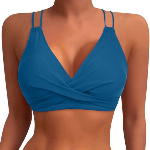 2027-Ensemble Bikini Franges avec Bretelles pour Danse Performance équipe Costume Soutien Gorge Tissu (Blue, L)