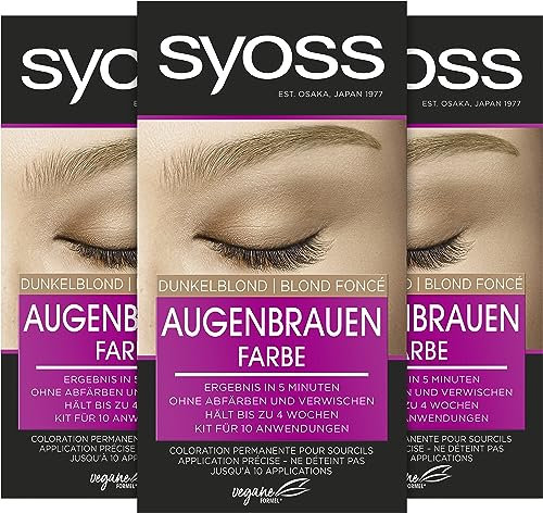Syoss Augenbrauen Kit Augenbrauenfarbe 6-1 Dunkelblond Stufe 3 (17 ml), Augenbrauen färben für einen natürlichen Look und ein langanhaltendes Ergebnis, 3x 17 ml