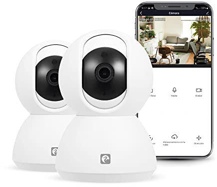 Garza Smart - Pack 2 Cámaras IP Wifi 360º Vigilancia Interior Inteligente, alta resolución 1080p HD, Sensor de movimiento, Visión nocturna, Audio bidireccional. Wifi 2.4 GHz. Control remoto por app