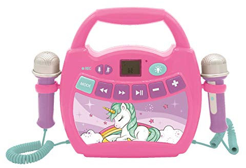 Lexibook Einhorn- Tragbarer digitaler Karaoke-Player für Kinder - Mikrofone, Lichteffekte, Bluetooth, Aufnahme- und Sprachwechslerfunktionen, wiederaufladbarer Akku, Lila, MP320UNIZ