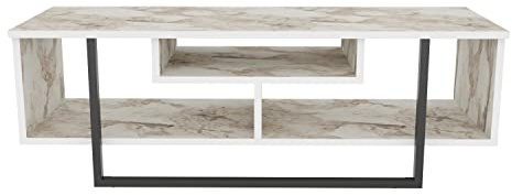 DECOROTIKA - Astona Industrial 120 cm TV Stand and Media Console - Media Centre - White Marble Effect Series (White Marble Effect/Black)