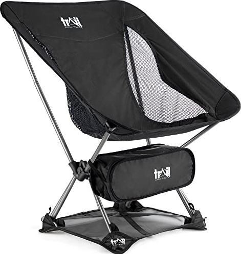 Trail Hawk Ultralight Camping Chair, Black | Compact Folding Design, Durable 600D Polyester, Breathable Mesh Panels, Carry Bag & Ground Mat Included, 1.65kg Weight