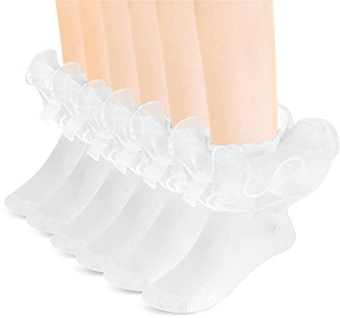 Yolev 3 Pairs Women Ankle Socks Lace Ruffle Girls Lace Socks Cute Ruffle Frilly Fashion Sock