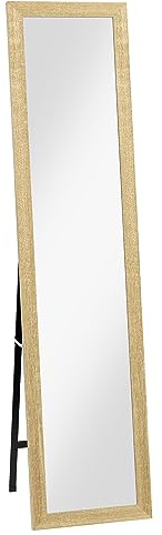 HOMCOM - Espejo rectangular con pie de pared o de pie con marco de madera para salón, dormitorio, 37 x 157 cm, madera natural