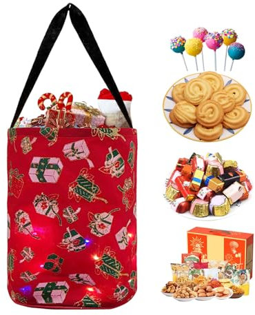 Fulenyi Illumina Borse Trucco Oro Treat - Sacchetto Luminoso di Natale - Sacchetto di Caramelle di Natale Luminoso, Sacchetti di Natale a LED Luce Forniture di Natale, Borse di Dolcetti per Forniture