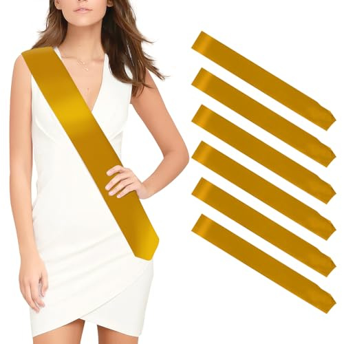 Schärpe 6 Stück Golden Schärpen Blank Party Accessoires Abitur Schärpe Bedrucken Personalisierte Satin DIY Schärpe Für Geburtstag Hochzeit Bachelorette Party Junggesellinnenabschied Misswahl