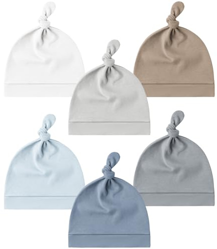 Konssy 6 Pack Baby Newborn Hats Set Knot Beanie Hats Soft for Infant Baby Girls Boys Caps 0-6 Months