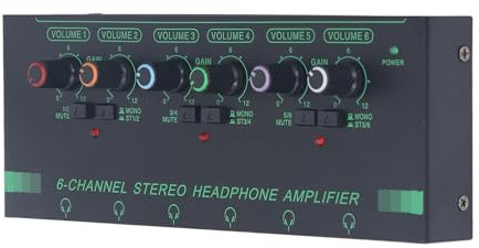 Amplificateur de Casque 6 Canaux, Amplificateur Audio Stéréo Mono Portable avec Adaptateur Secteur, Mini Répartiteur D'écouteurs Ultra Compact avec Prises Casque 6 × 3,5 Mm et