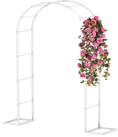 Junvstor Gartenlaube mit Eisenrahmen, Rosenbogen und Laube – großes Pergola-Spalier aus Metall, Kletterpflanzen, Stützbögen für drinnen und draußen, Blumen, Hochzeitsballon-Torbogen(180x220x40CM/5