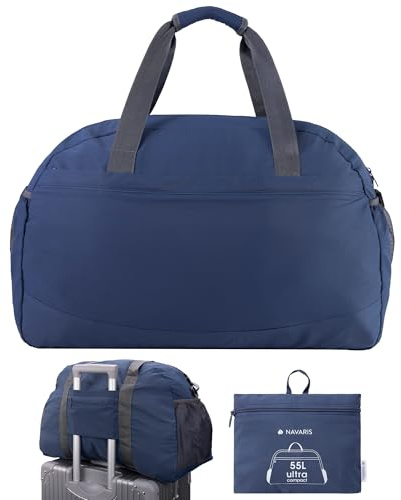Navaris Faltbare Reisetasche 55L - Reisetasche für das Handgepäck faltbar und leicht - Faltbare Reisetasche 55L groß - faltbares Reisegepäck - Blau