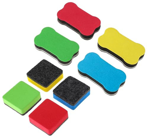 Dimeho 8 Stück Whiteboard Schwamm, Magnetische Reinigungspads Trocken Abwischbare Radiergummis in Knochenform in Verschiedenen Farben Tafelwischer Marker-Zubehör für Büro Klassenzimmer Lehre Bildung