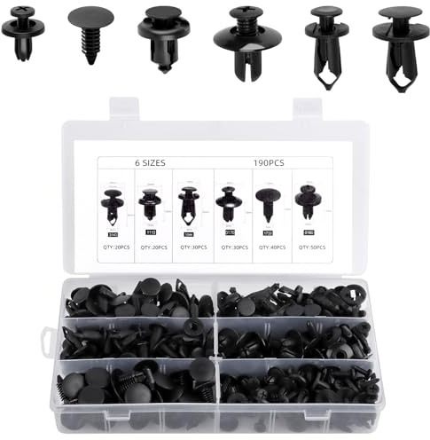 TNOMSNO Clips De Fixation Voiture, 190 Pièces Clips Voiture Rivet Plastique Clips Voiture, 6 Taille Pieces Auto, Rivets en Plastique Attaches Pour Fixer les Panneaux et les Portes des Voitures