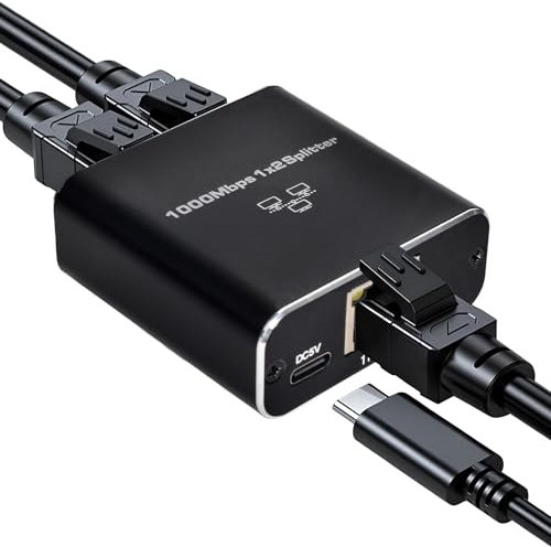 Gigabit Network Ethernet 1 a 2, Gigabit Ethernet 2 Puertos 1000Mbps, Conmutador de Red RJ45, Conmutador Gigabit, Switch Gigabit 2 Puertos, Divisor Ethernet para Ordenadores Hubs Televisores Routers