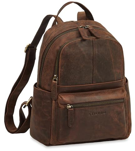 STILORD 'Berry' City Rucksack Damen Leder Klein Damenrucksack Modern Diebstahlsicherer Rucksack-Handtasche Echtleder Reise-Rucksack Daypack Tagesrucksack Laptop 13 Zoll, Farbe:zamora - braun