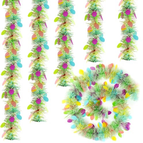 SilverChry Guirnalda Plástico Decoración Pascua, Decoración de Pascua Guirnaldas de Fiesta, Guirnalda Decorativa Colgar Interior y Exterior, Tiras Colores Temática Primavera para Repisa