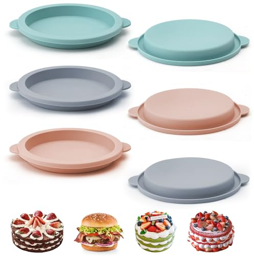 ZMDMAH 6 stycken silikonbakformar 10 cm diameter rund kakform liten kakform silikonform rund lätt att ta loss silikonform muffins silikonformar bakning för cupcakes, hamburgare och bröd lämplig