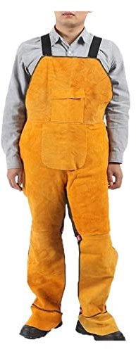 Delantal de soldadura de cuero pierna dividida for hombres con chispas de servicio pesados ​​de la llama resistente al calor delantero, Accesorios de soldadura(Yellow)