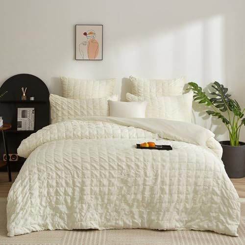 Gezu Seersucker - Copripiumino 200 x 200 cm, motivo a quadri strutturati, 2 persone, per adulti, set di copripiumino in morbida microfibra, con 2 federe 65 x 65 cm, con cerniera