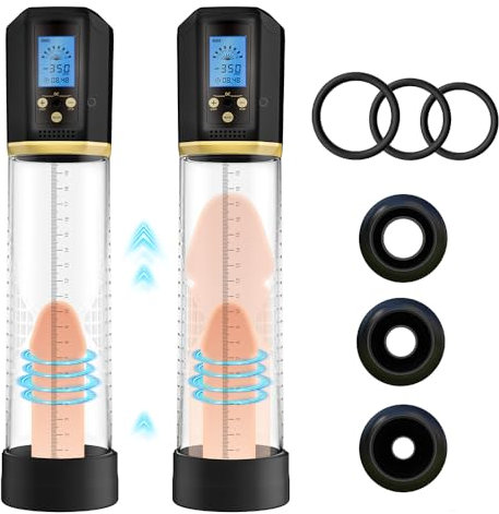 Guspiun Elektrische Penispumpe Set mit LED-Bildschirm und 3 Silikonhülsen, Vakuumpumpe Trainer mit 8 Saugstufen, Für Penisvergrößerung Extender SM Herren Erektionzhilfe Sexspielzeug