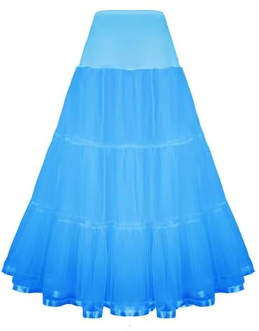 Verve Jelly Enaguas largas para mujer, vestido de noche de boda, longitud hasta el tobillo, crinolina, para baile de graduación, vestido de noche, azul claro, S-M