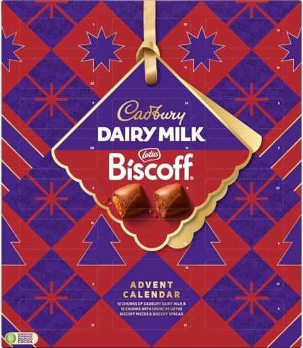 Cadbury Biscoff Festive Advent Calendar, Includes 12 Chunks of Cadbury Dairy Milk & 12 Chunks with Crunchy Lotus Biscoff Pieces & Spread, Perfect for your Christmas Countdown, 236 g (Pack of 1)