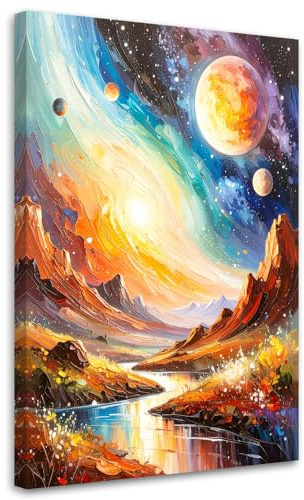 Feeby - Tableau sur Toile - Decoration Murale Peinture - Cosmos Planètes Abstrait - 40x60 1partie - Tableaux chambre à coucher - Decoration Chambre - Impression sur Toile