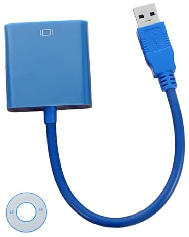 TEHAUX Adaptateur USB vers Vga Câble Bleu Convertisseur Vidéo Externe pour Moniteur Multi Affichage sans Alimentation Externe Compatible avec Installation Facile