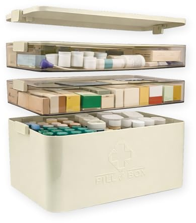 LEIR | Medikamentenbox groß | Hausapotheke Organizer 3-lagig mit 2 transparenten Fächern | Aufbewahrungsbox für Medikamente, Blister & Zubehör | inklusive Wochen-Pillendose 7 Tage