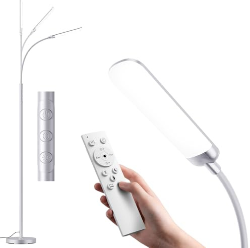 Lampada da Terra LED 18W 1200LM con Telecomando - 4 Tonalità di Colore & 4 Livelli Luminosità Regolabile - Piantana da Lettura per Soggiorno, Camera da Letto, Ufficio
