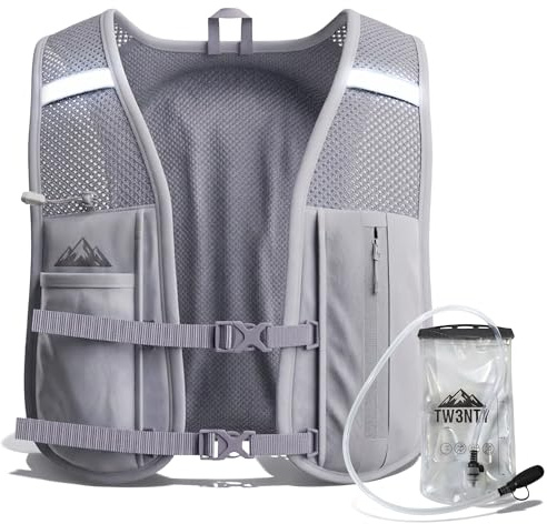 TW3NTY Running Hydration Vest with 1.5L Water Bladder – Lightweight Adjustable Trail Running Vest Backpack for Men & Women, Reflective, Phone Pocket, Grey