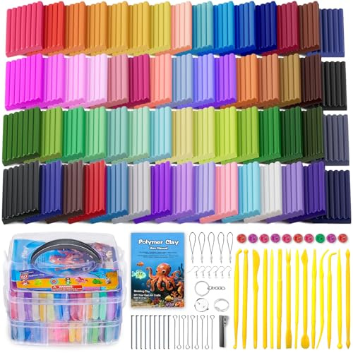 Ixiaoyoo Polymer Clay Set, 60 Colors Oven Bake DIY Modeling Clay for Kids