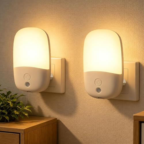 Soodyoow 2 Pezzi Luci Notturne da Presa con Sensore di Luce, Luminosità Regolabile, Modalità ON/OFF/AUTO, Luce Notturna 2700K Calda, per Camera Letto Soggiorno Cucina Garage