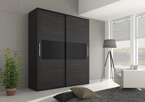 Meyvaser.com Ecommerce Company Armario con Puertas Correderas, Incluye 2 Estantes y 2 Barras para Colgar, Color Ceniza-Negro, 207,6 x 180 x 55 cm