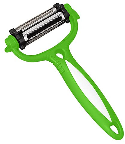 AEX Multifunction Potato Peeler - 3 in 1 Blades Vegetable Peelers for Kitchen | Non-Slip Julienne Slicer for Carrot, Apple, Salads, Stir-Fries, Garnishes - Durable Stainless Steel Veg Peeler (Green)