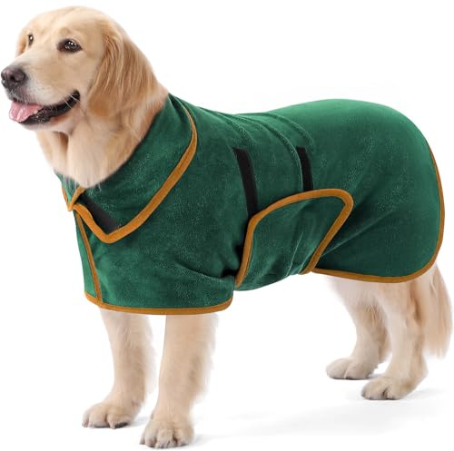 PETTOM Dog Drying Coat Super Absorbent, Adjustable Microfiber Dogs Towel Robe, Soft Dog Drying Robe Quick Drying, Puppy Towels for Drying Dogs (XS,Green)