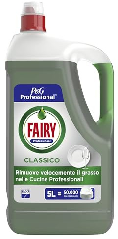 Fairy PRO Original Detersivo Liquido, 5L Lava fino a 50.000 Piatti, 100% Efficace sulle Macchie di Grasso Trovate nelle Cucine Professionali, Conforme HACCP