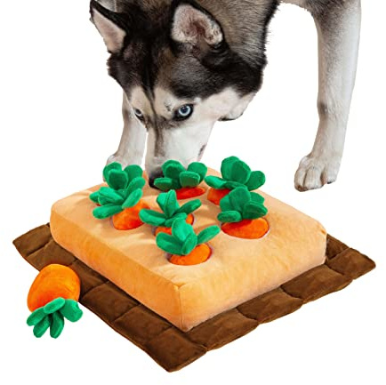 JOYELF Carrot Plush Squeak Dog Toy, Interactive Snuffle Mat Plush Vegetable Field Chew Toy for Dogs and Cats