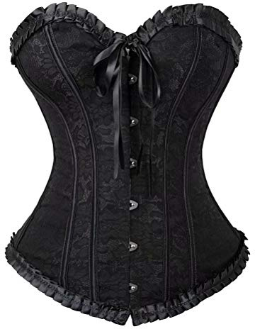 Josamogre Corset Bustier Femme Sexy Top Floral Lingerie Vintage Grande Taille Burlesque Noir XS