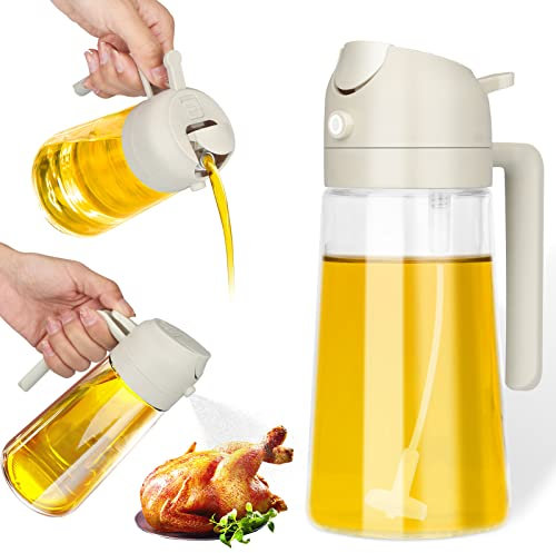 MOCOBO Oil Spray Bottle, 2-in-1 Oil Dispenser and Vinegar Sprayer, 15.2oz/450ml Glass Cooking Oil Preparation Dispensers for Kitchen Cooking Air Fryer Salad Baking BBQ (White)